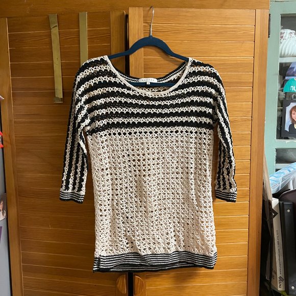Sandro Sweaters - Sandro 3/4 Sleeve Crochet Sweater Black & White